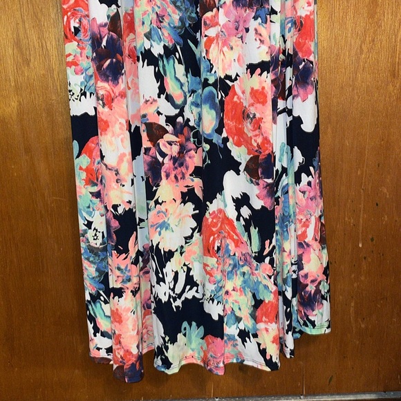 •PINK BLUSH•COLORFUL FLORAL V NECK 3/4 SLEEVE TRUE MAXI DRESS WITH SASH SIZE XL - Picture 5 of 10